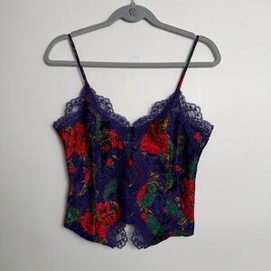 Vintage Victoria’s Secret Gold Label Purple Satin Button Up Lace Camisole Size S